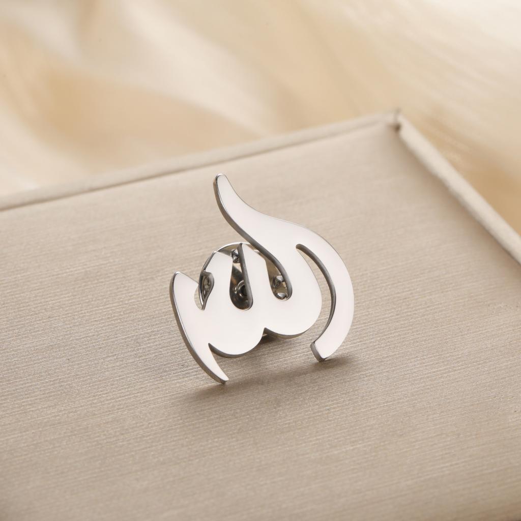 LIKGREAT Arabic God Brooch for Women Men Stainless Steel Pin Allah Symbol Religious Jewelry Amulet Muslim Gift
