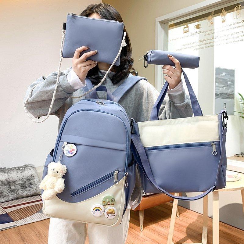 Set da 4 pezzi Zaini in tela Zaini per ragazze e donne Zaino per laptop da donna in colore a contrasto Zaino per bambini per studenti