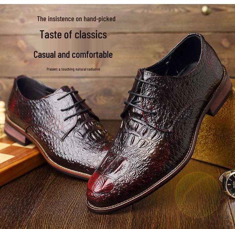 2025 Men's Crocodile Pattern Leather Shoes - Business Korean British Style, Formal Fashion for Youth & Weddings