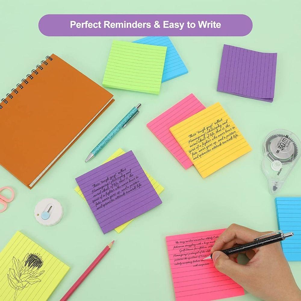 8Pcs with Lines Self Sticky Notes Pad 8 Rainbow Color Student Writing Marker  Notebook