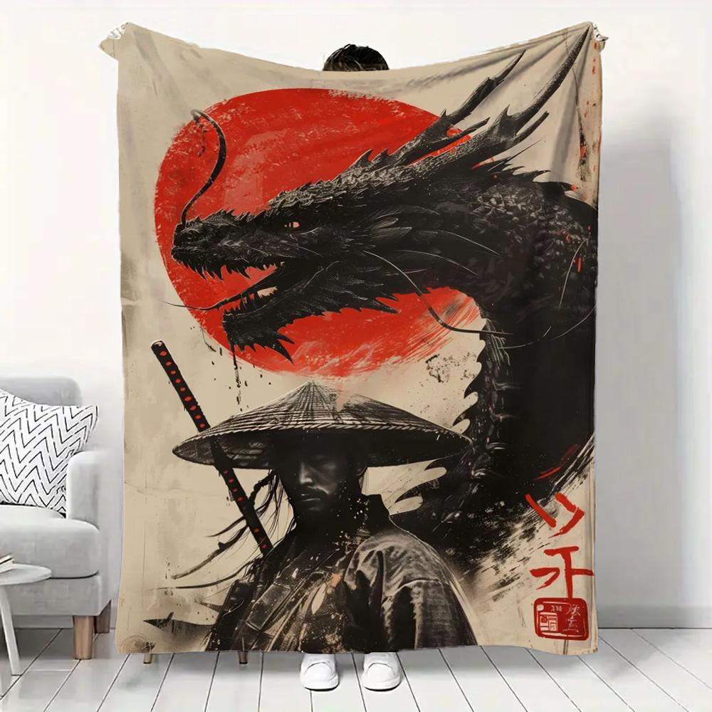 Japanese Landscape Samurai Geisha Flannel Fluffy Throw Camping Blanket for Children Adult Sofa Throw Blanket Modern Fashion Gift