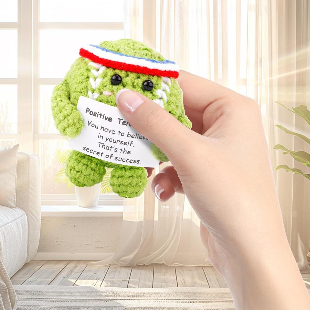 Funny Crochet Inspirational Tennis Ball Positive Knitted Sport Doll wIth Card Handmade Knitted Tennis Ball for Party Decoration