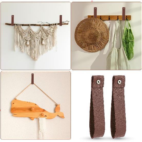 2 Pcs PU Leather Wall Hooks, 1 x 4.7 Inches Leather Wall Hanging Strap Leather Hook Lanyard Wall Mounted Loop for Hanging Curtain Rod Holders Towel
