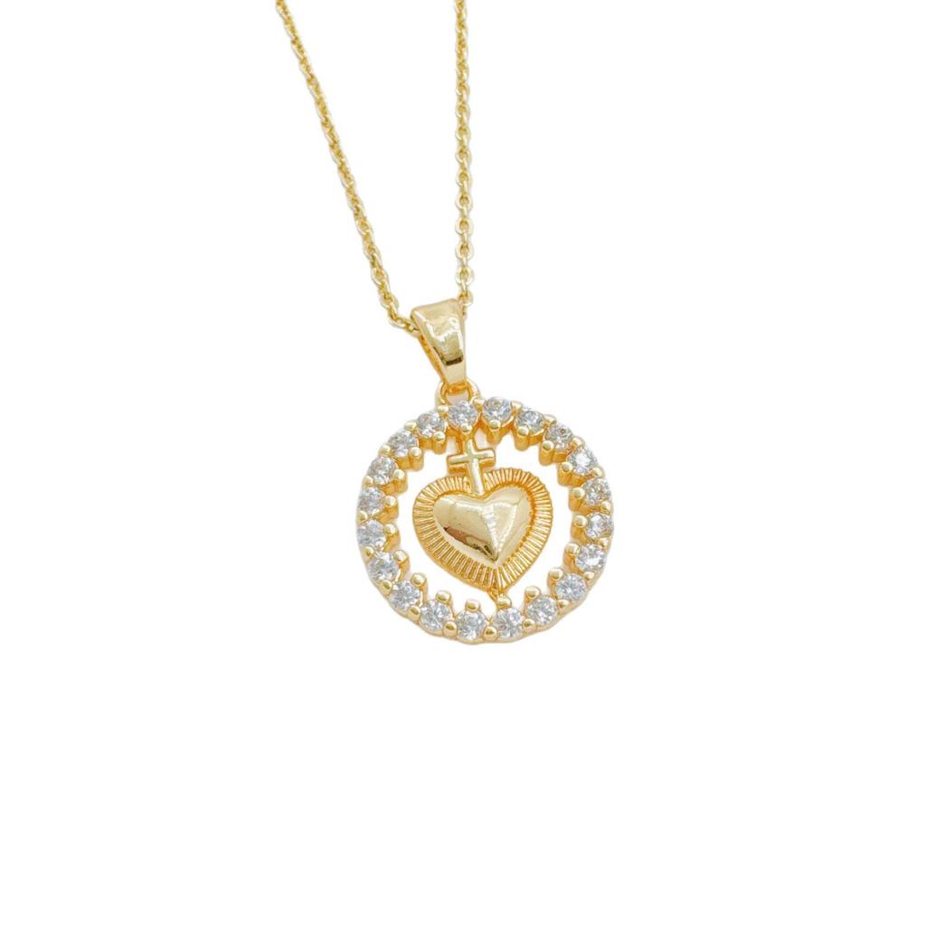 Gold-Plated Heart Cross Necklace - Fashion Sweater Chain for Women