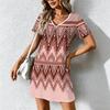 Summer Fashion Women's V Neck Short Sleeve Retro Geometric Pattern Printed  Dress Sex Short Skirt Dresses