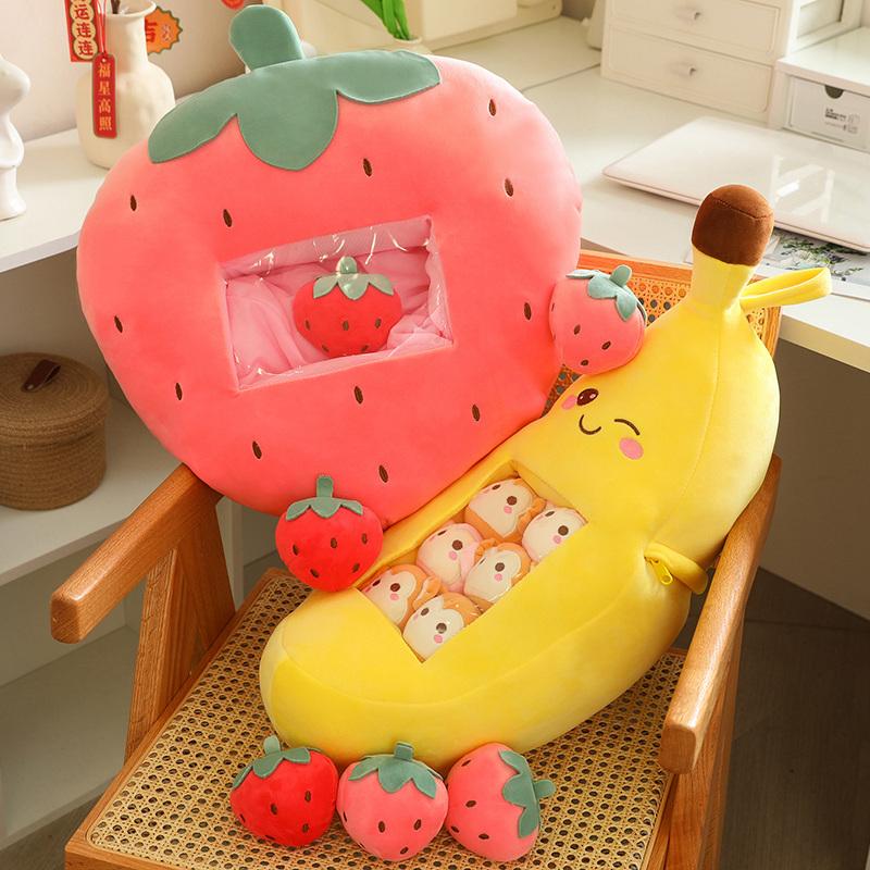 Bag Of Fruit Toy Stuffed Soft Snack Pillow Plush Strawberry Banana Avocado Carrot  Kids Toys Birthday Gift For Girl