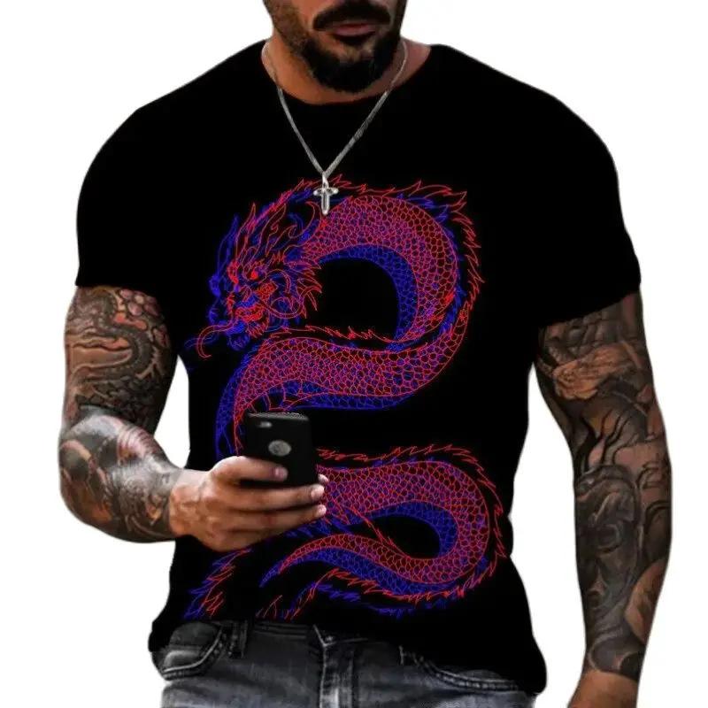 Herren-T-Shirt mit 3D-Druck in Übergröße zum Thema „Jahr der Loong“ für den Sommer, lässig, bequem, kurzärmelig