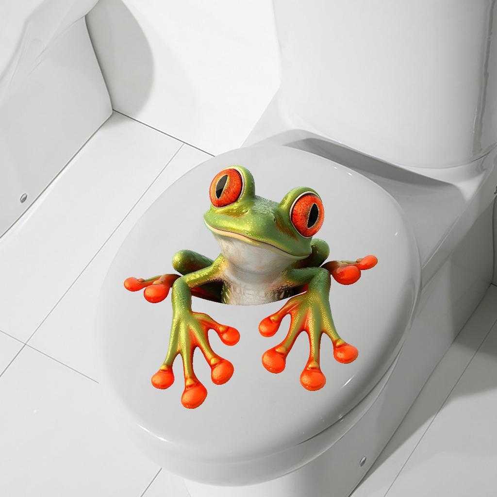 Playful Frog Toilet Seat Sticker Waterproof Self-Adhesive Removable Decal for Bathroom WC Decoration