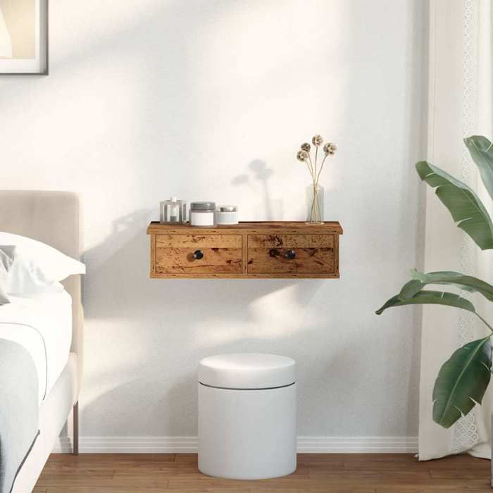 VidaXL Wall Shelf with Drawers Old Wood Engineered Wood, Wall Shelf with Cabinet, Wall Storage Unit, 859948
