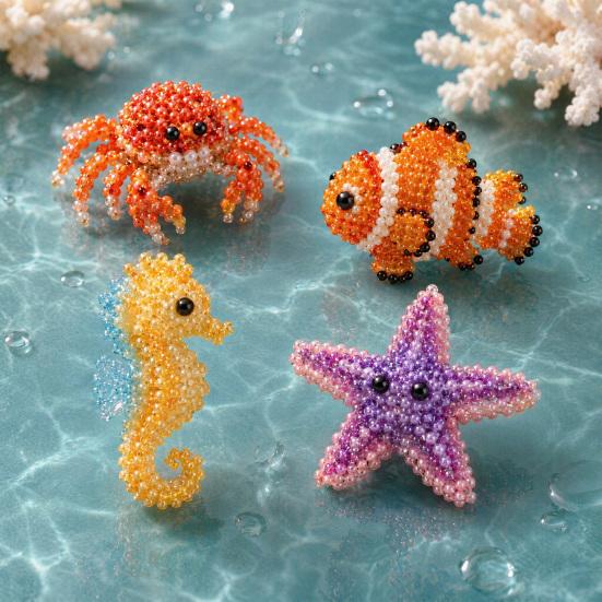 Tiny 3D Beaded Animal DIY Kit, Cute Mini Sea Life Beads Embroidery Kit, Handmade Bead Art Craft Making Set for Adults, Craft Lovers
