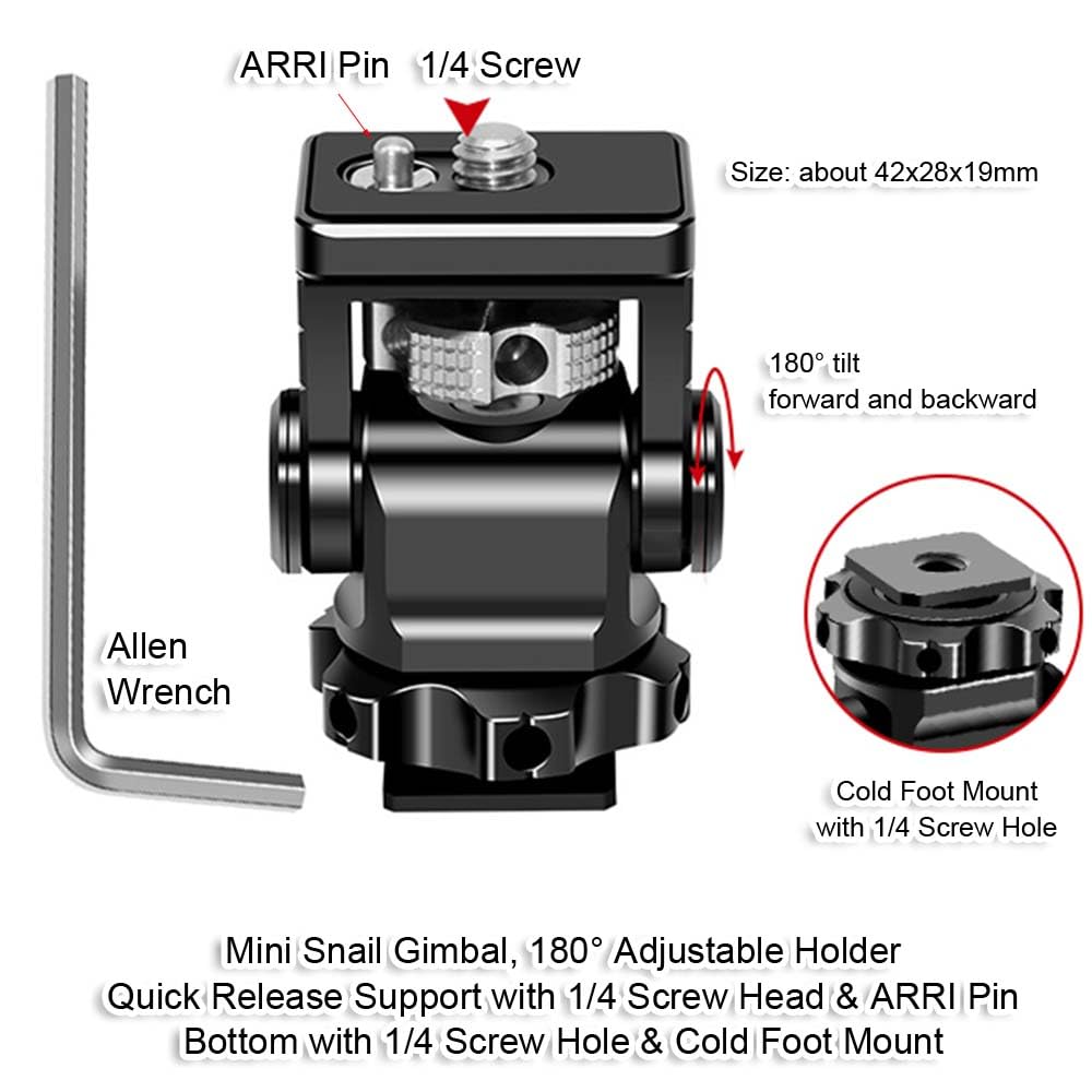 Mini Snail Gimbal Quick Release Support Holder with Screw Head ARRI Locating Screw Hole at the Bottom of the Bracket Cold Foot Mount for Standard DSLR