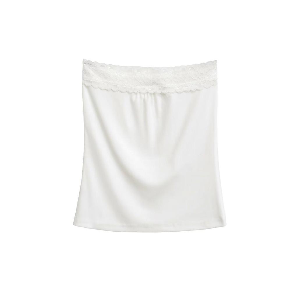 White Lace Patchwork Ballet-Style Bandeau Vest with Chest Pads - Summer Wrap Top