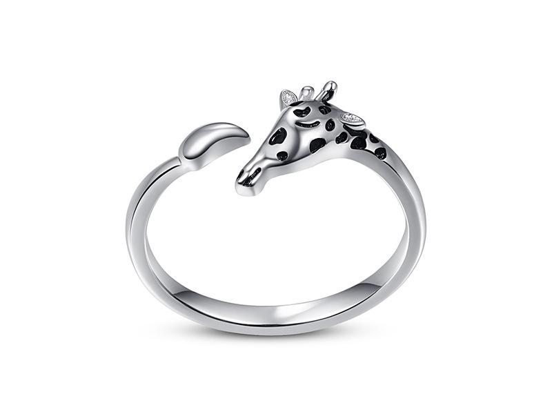 

Кольцо S925 с мультяшным жирафом, открытое: Роскошный унисекс высокого класса One Size белый