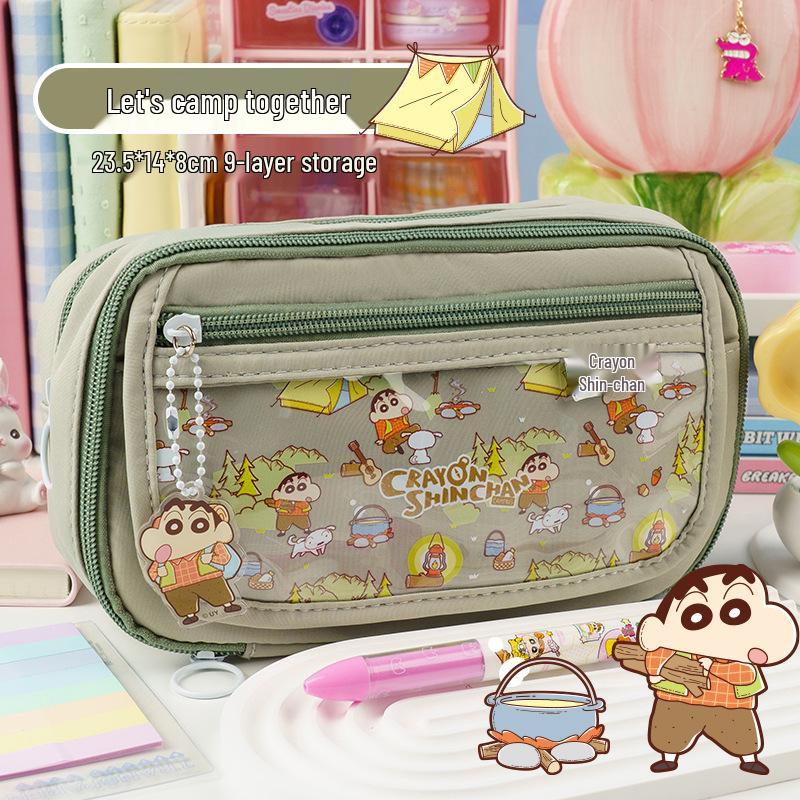 Crayon Shin-chan Large Multi-layer Transparent Pencil Case - Cute Cartoon Design