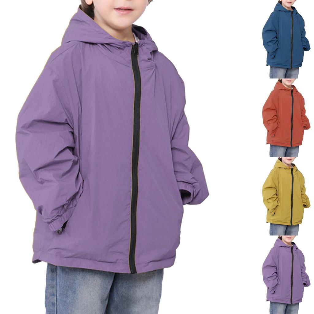 Children's Casual Waterproof Windbreaker Outdoor Loose Solid Color Sportswear Jacket