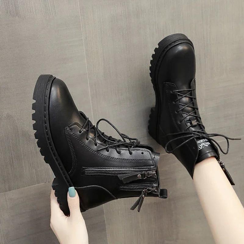 Fashion Elegant With Medium Heels Woman Short Shoes High Platform Winter 2024 Ankle Boots for Women Quality Autumn Y2k Spring Pu Booties