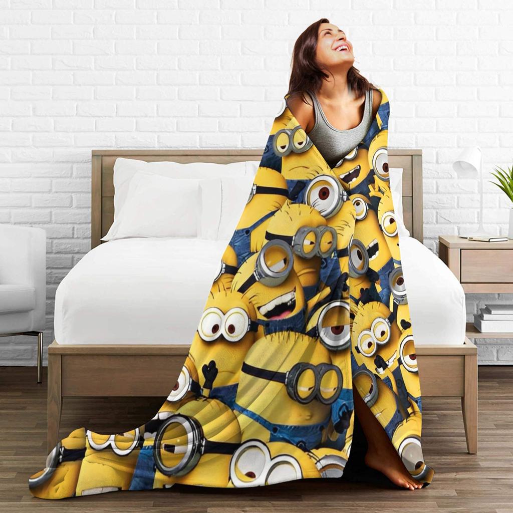 M-Minions Cute Cartoon Blanket Multi-size Warm Cozy Fluffy  Throw Blankets for Sofa Couch and Bed
