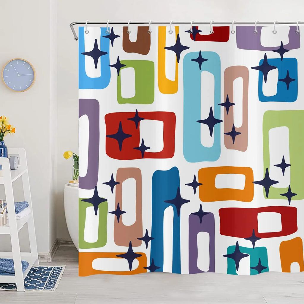 Colored Geometric Ombre Shower Curtains For Bathroom, Gradient Color Design Art Waterproof Fabric Bath Curtains,Teal/Blue/Orange