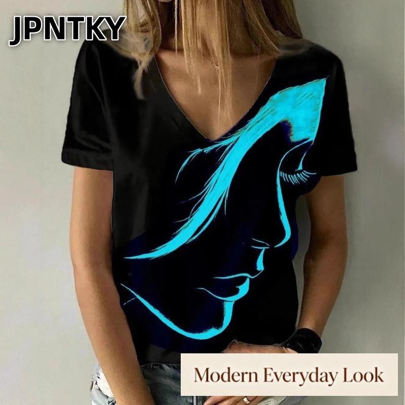 JPNTKY Women's Fashion Casual Short Sleeve V-Neck Blouses & Shirts
