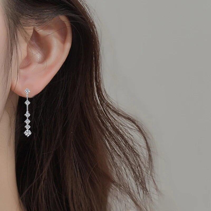 D VVS1 Moissanite Drop Earrings S925 Sterling Silver with GRA Certified Wedding Long Tassel Diamond Earring For Women