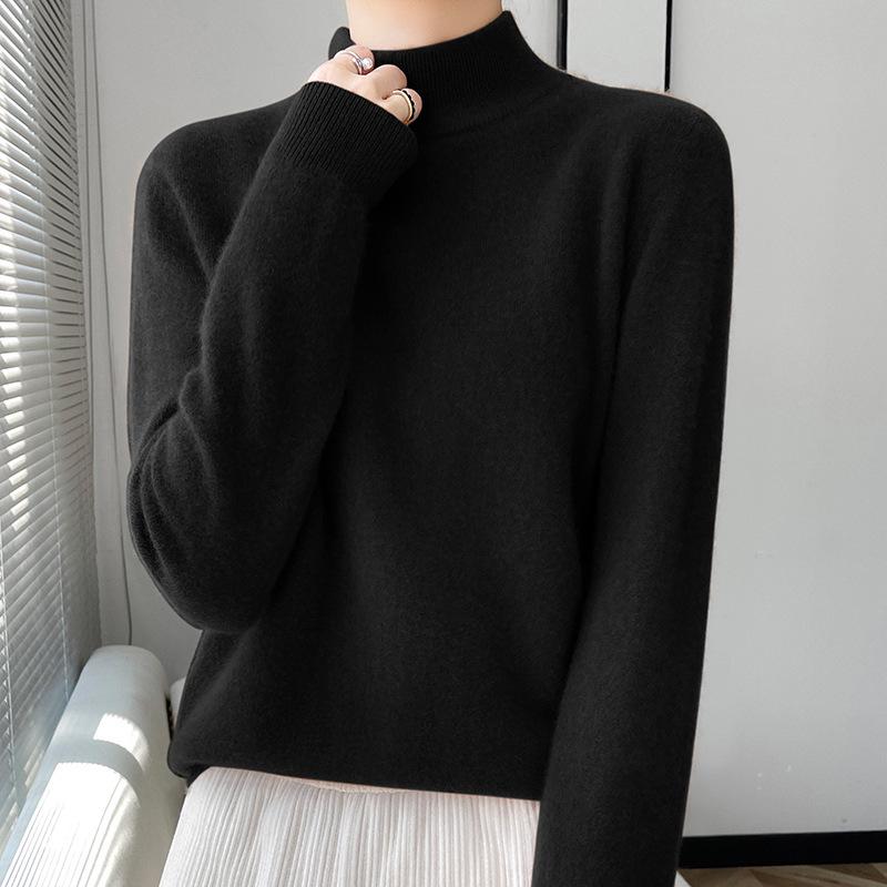 2024 A/W Women's Solid Color Wool Half-High Neck Sweater