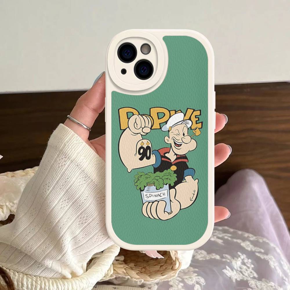 Cartoon Animation P-PopeyeS Retro Phone Case For IPhone 16 15 14 11 12 13 Pro Max Plus Back Leather Shell