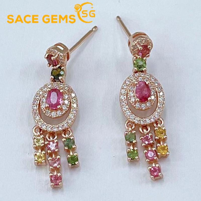 Sace Gems Tropfenohrringe für Frauen 925 Sterling Silber 4*6MM Natual Turmalin Ohrstecker Hochzeit Party Edlen Schmuck Geschenk