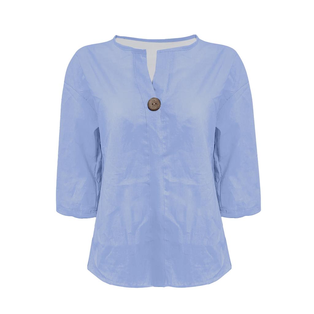QICED Women's Fashion Casual Solid Color Print 3/4 Sleeves V Neck Blouses & Shirts Unique Design