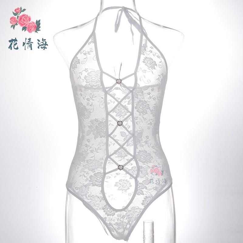 European and American Sexy Pure Desire Empty Erotic Underwear Lace Temptation Slim Fit See-through Onesie