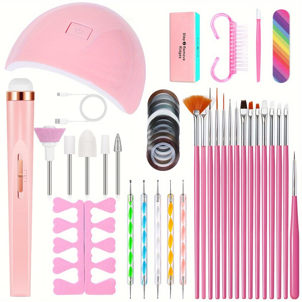 YIKOOLIN 46in1 Professional Nail Art Set with UV LED Nail Lamp Dry Charging Dual Purpose Nail Drill Acrylic Starter Set