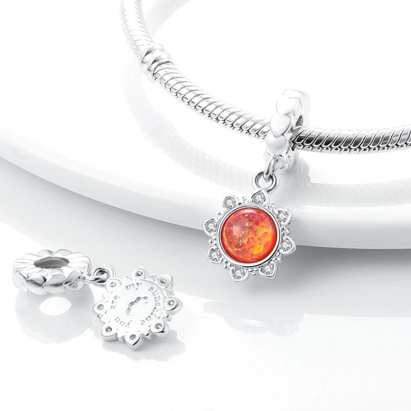 Authentic Charms Copper Plated Dreamy Orange Zircon Sun Pendants Fit Bracelets For Women Women Jewelry Piece Making DIY Craft