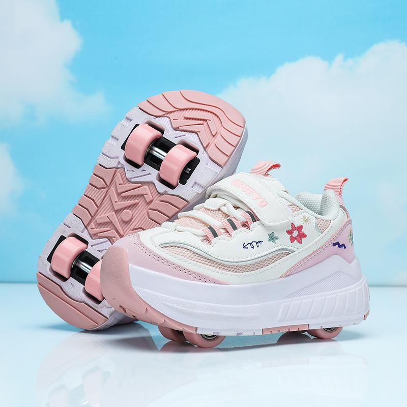 Boys/ Girls Deformed Shoes Four-wheel Dual-purpose Roller Skates Double Row Running Shoes Roller Skates Shoes with Wheels