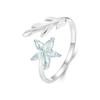 WOSTU 925 Sterling Silver Clear Green Cystal Flower Opening Ring For Women Hanmade Leaf Design Stackable Rings Girl Party Gift