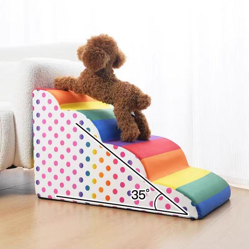 Rainbow Stripe Ladder Dogs Pets Puppy Stairs Beside Sofa Bed Ramp for Dogs Protecting Pet Joint Safety Stairs for Elderly Dogs