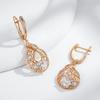 Kienl   Rose Gold Color Ethnic Bride Long Big Earring For Women Fashion Natural Zircon Glossy Flower Daily Vintage Jewelry