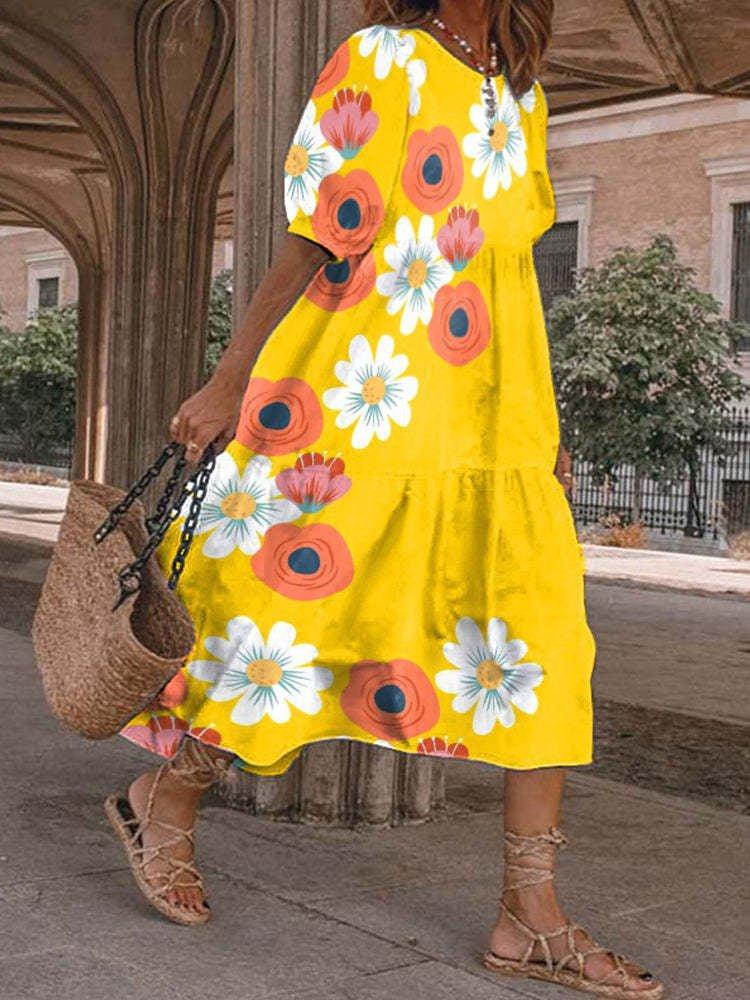 New Summer Models For Ebay Independent Station Fashion Medium-Sleeved Loose Women'S Dress