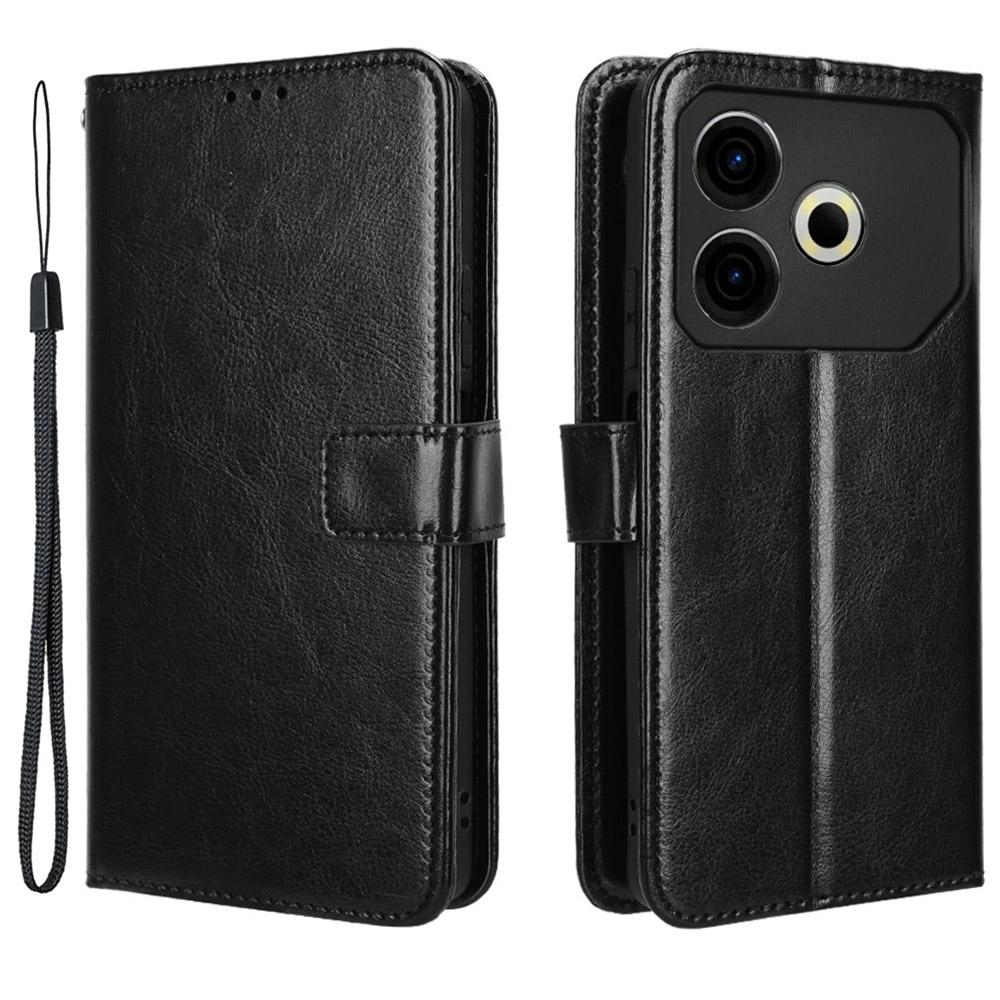 

For TECNO Pova 6 Neo Leather Phone Case Wallet Crazy Horse Texture Black
