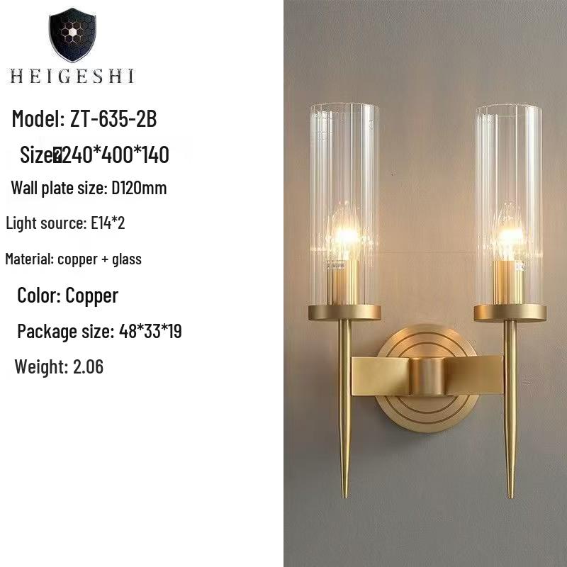 Nordische Luxus Glas- und Kupfer-Wandleuchte für Schlafzimmer oder Wohnzimmer