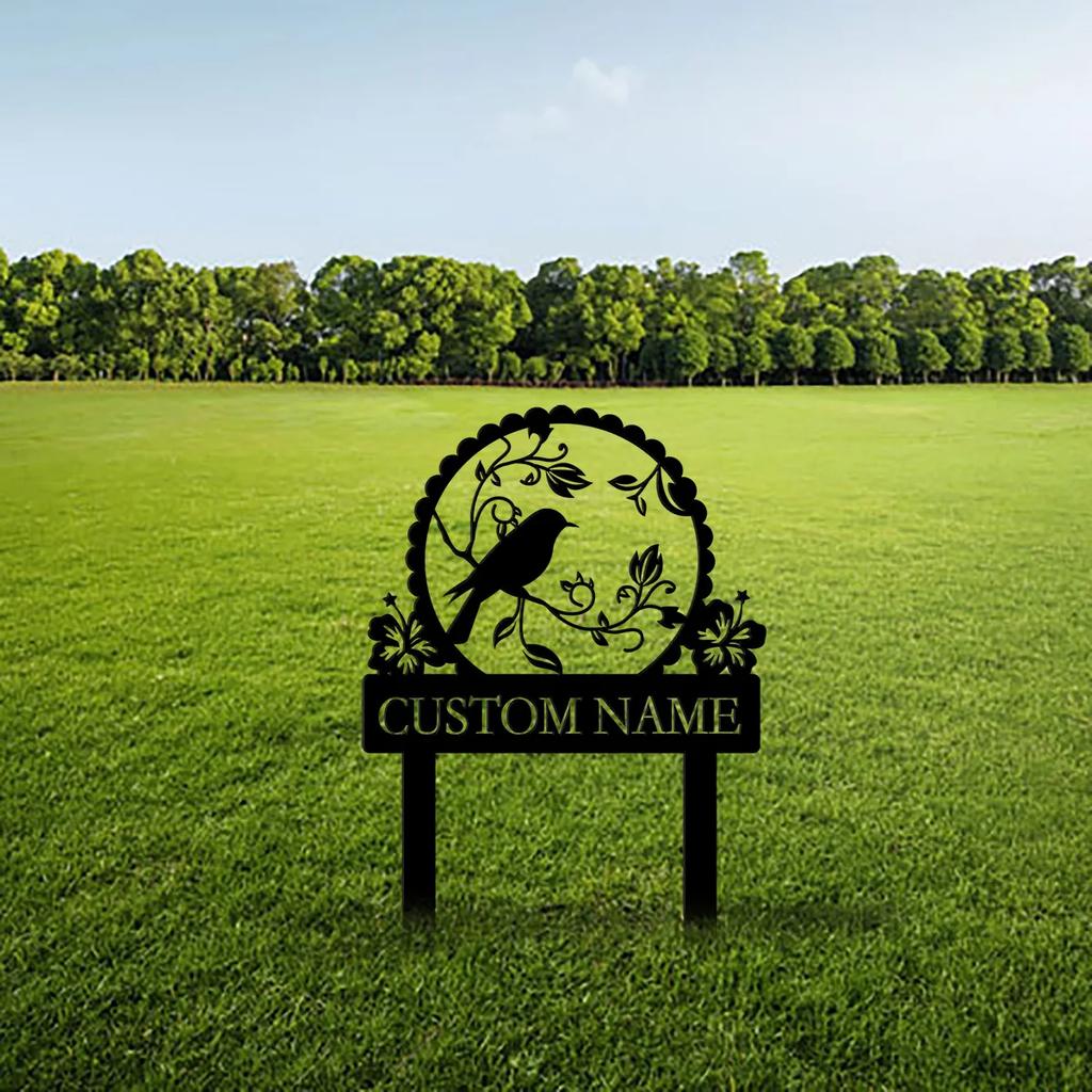 Metal Bird Memorial Garden Stake, Personalized Pet Grave Marker with Flowers for Yard