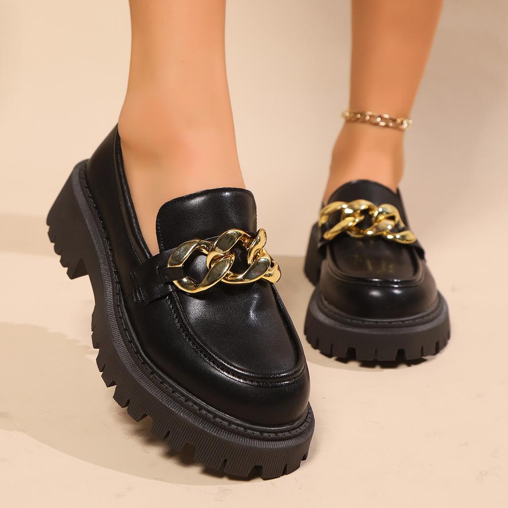 Large size loafers women's 2025 spring and autumn new women's shoes round head foot thick sole casual single shoes women