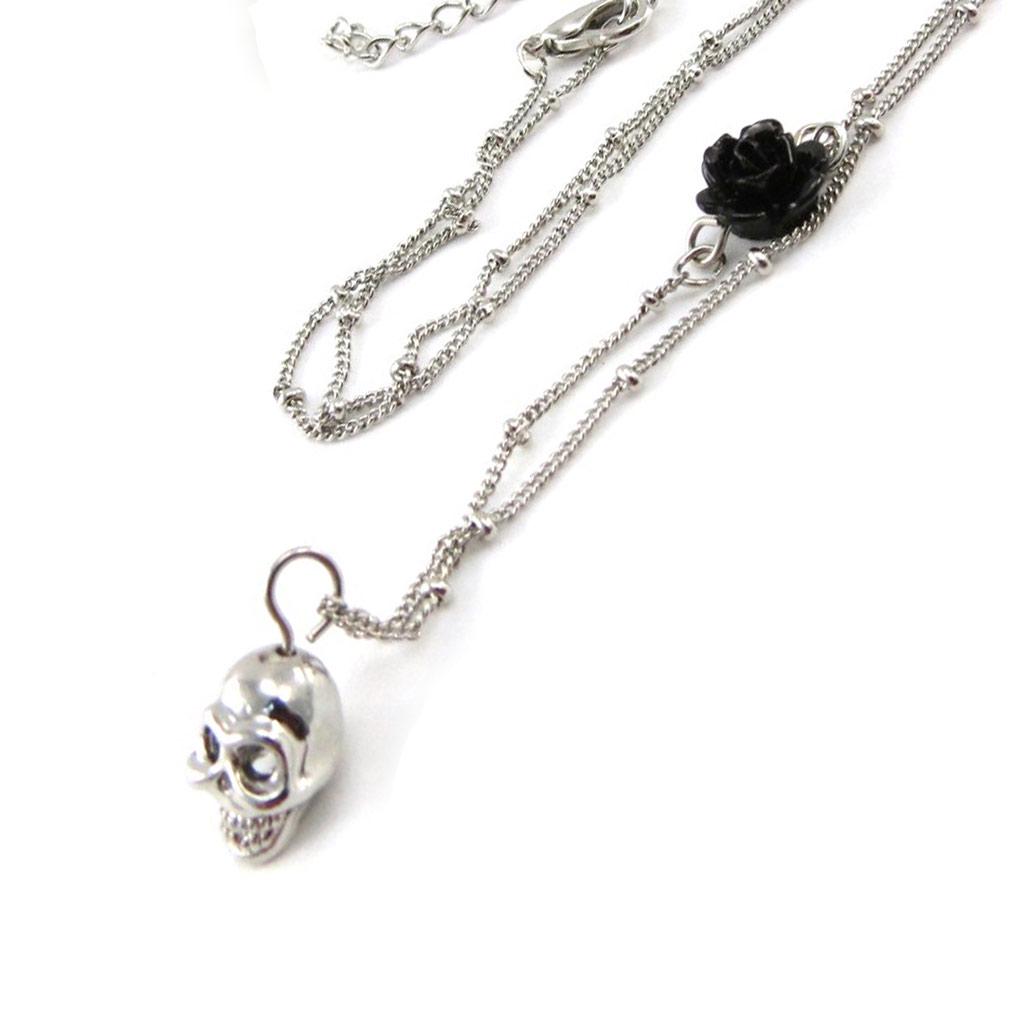 Les Trésors De Lily [J1155] - Czarny srebrny designerski naszyjnik „Czaszka”.