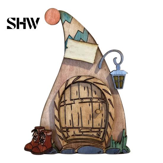 Rustic Pine Wood Craft Wooden Fairy Door Decor, 2D Gnome Elf Ornament, Bunny Mushroom Hand Easter Gift for Kids Painted Craft, House Decoration