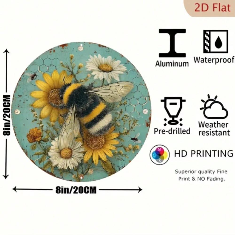 Vintage Metal Wall Art Bee Flowers Waterproof Decor for Restaurant Bar Home