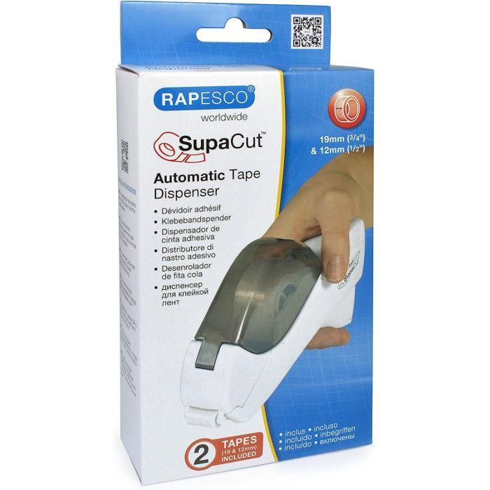 Dévidoir automatique de ruban adhésif - rapesco - supacut - coupe automatique - utilisation à une main - 2 rouleaux 19/12 mm