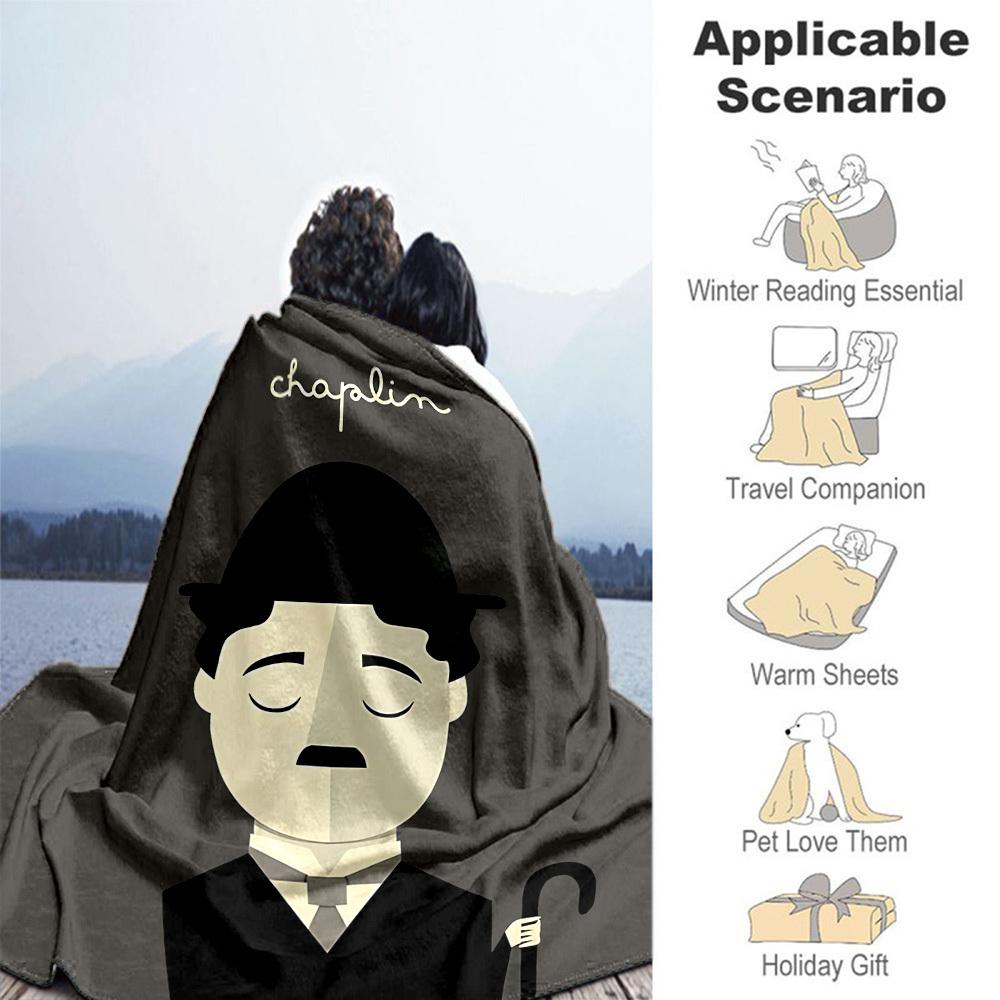 1pc Charlie Chaplin Outdoor Blanket Lightweight Flannel, Soft & Warm, All-Season Use for Sofa, Outdoor, Camping, Living Room, Office063