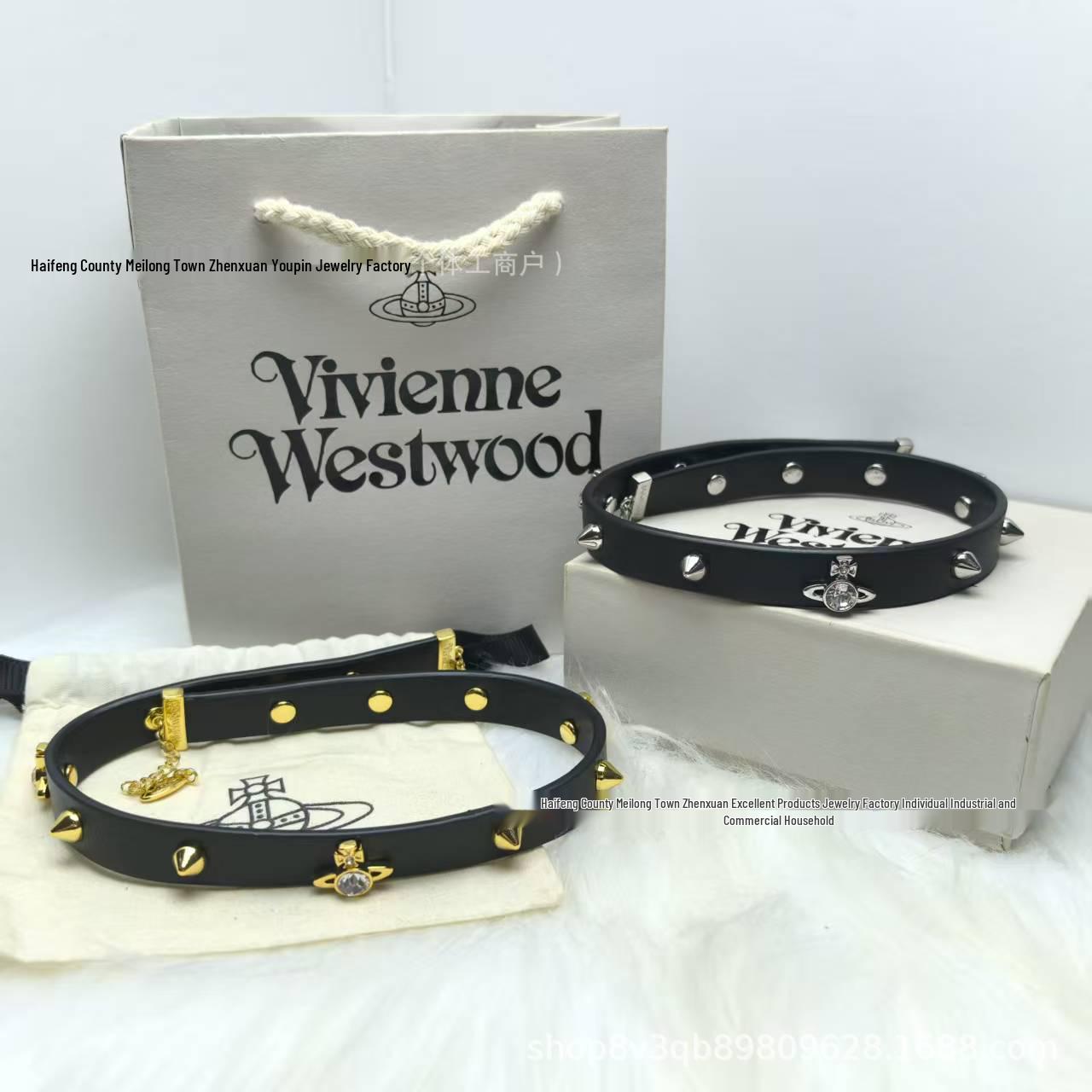 Кожаный панк-чокер Vivienne Westwood с шипами Сатурна Gold Spike Choker