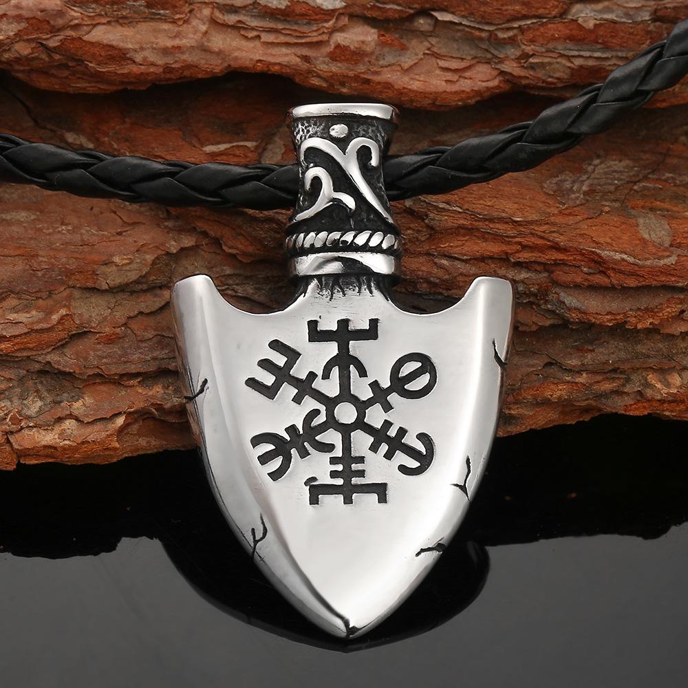 Stainless Steel Viking Odin Triangle Compass Road Sign Rune Pendant Necklace 