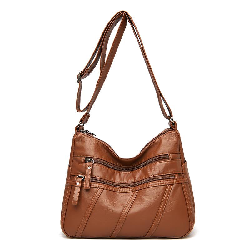 New Spring and Summer Crossbody Bag Mother Shoulder Bag Washing Soft Leather Women's Small Bag Middle-aged and Elderly