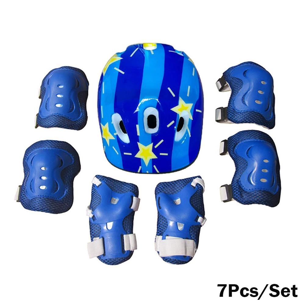 7 stk Sett Barn Gutter Jenter Hjelm Kne Håndleddsbeskytter Albuebeskyttere Barn Sykling Skøyter Sykkelhjelm Beskyttelse Beskytter