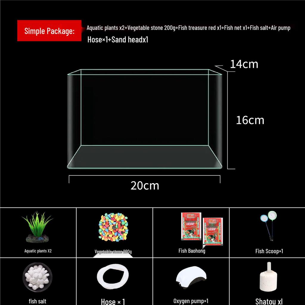 Mini Eco Fish Tank: Hot-Bent Glass, Desktop Goldfish Betta Aquarium, Water-Free Design for Living Room